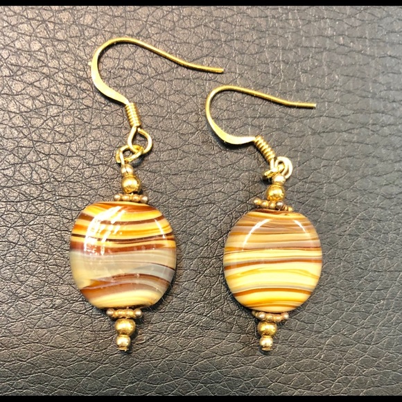 Handmade stone drop earrings, in beautiful browns - Picture 2 of 4